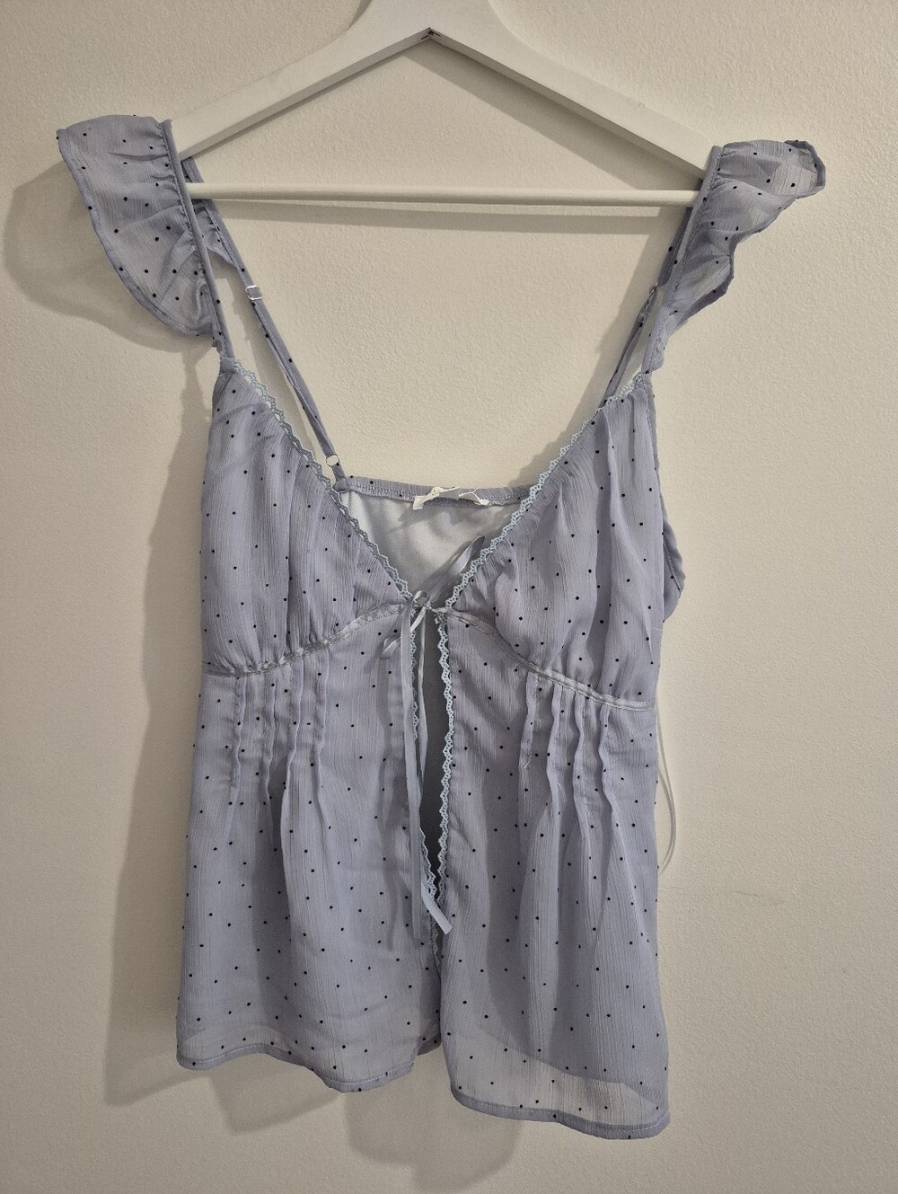 Kirious Los Angeles Blue Polka Dot Chiffon Babydoll Top Medium NWT